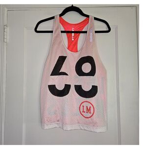 Reebok Les Mills Mesh Racerback Tank Womens M Coral White Reversible